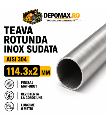Teava rotunda inox sudata AISI 304, 114.3 x 2 mm, 6 metri Teava rotunda inox sudata AISI 304, 114.3 x 2 mm, 6 metri
